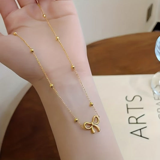 Golden Bow Pendant Necklace🎀✨